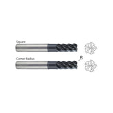 5 Flute Extended Length Carbide TitaNox-POWER End Mills Corner Radius UGMH07 Series .030/.060
